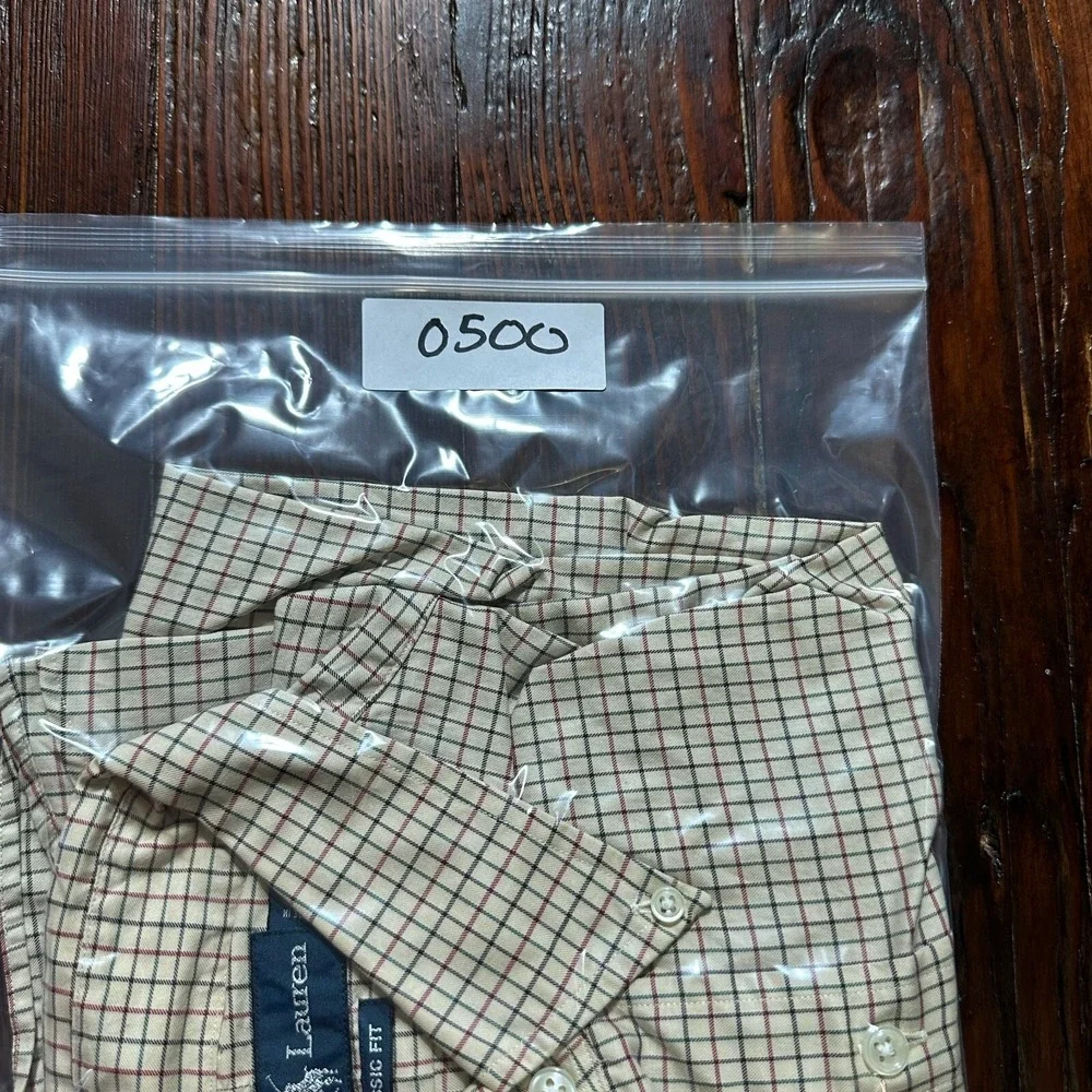 Ralph Lauren Shirt Mens Large Tan Window‎ Pane Plaid Classic Fit Preppy Dressy